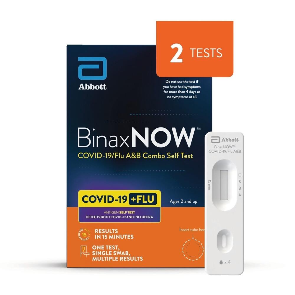 4 PK - Abbott BinaxNOW Cvid19 + FLU 15min Fast Self Home Test 2 Tests per bx OTC